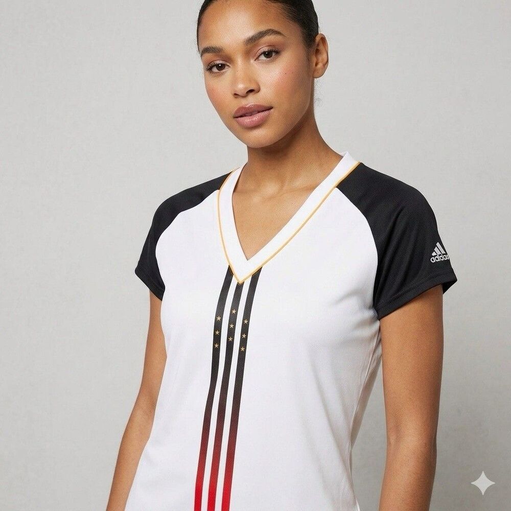 ADIDAS Germany 2006 World Cup Women's V-Neck Jersey Shirt White Black Size L